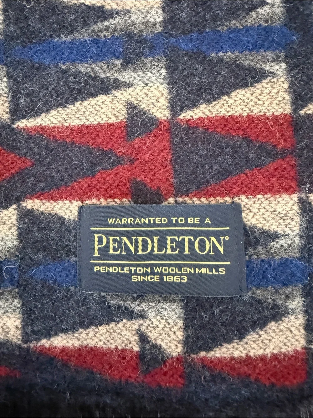 Pendleton Navy Red Yellow Cream Geometric Wool Scarf
